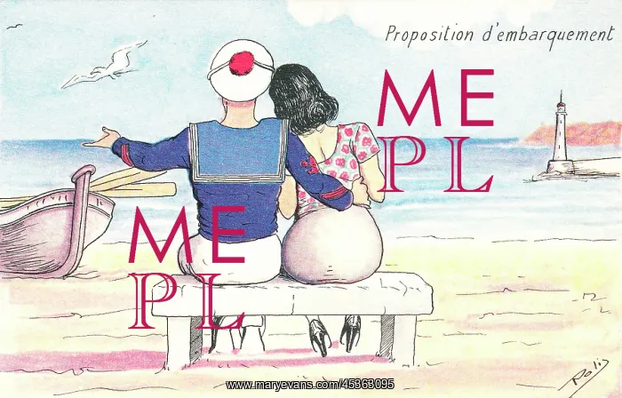: Romantic scene on a comic French postcard : Romantic scene on a comic French postcard