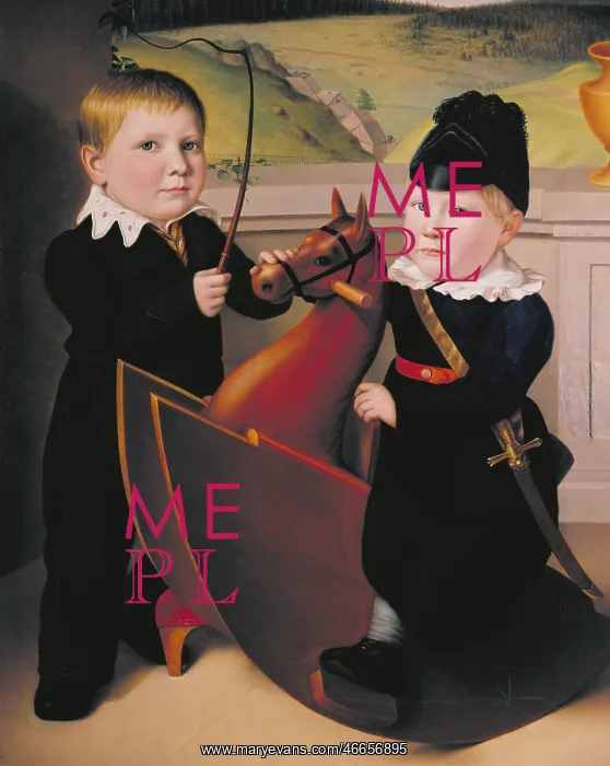 : Romanticism, two children with rocking horse : Romanticism, two children with rocking horse