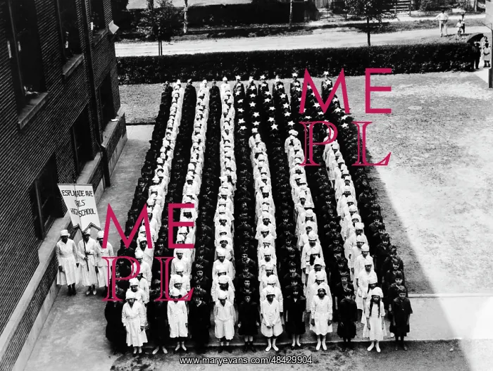 : Rooftop view of a human formed living flag by : Rooftop view of a human formed living flag by