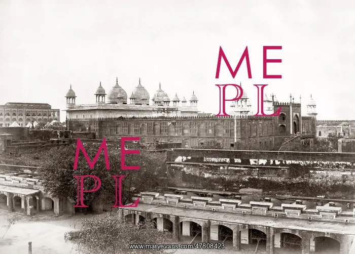 : Rooftop view of Jama Masjid, mosque, Agra, India, c.1880's : Rooftop view of Jama Masjid, mosque, Agra, India, c.1880's
