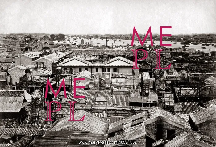 : Rooftop view, probably Canton (Guangzhou) China, circa 1880s : Rooftop view, probably Canton (Guangzhou) China, circa 1880s