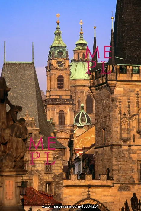 : Rooftops Medieval Towers of Charles Bridge Gatehouse : Rooftops Medieval Towers of Charles Bridge Gatehouse
