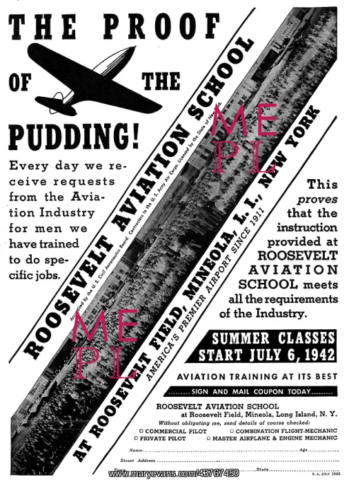 : Roosevelt Aviation School. Roosevelt Field, Mineola 1942 : Roosevelt Aviation School. Roosevelt Field, Mineola 1942