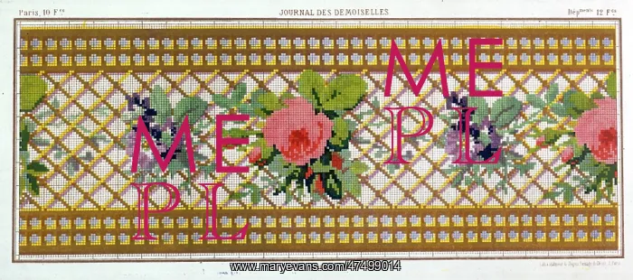 : Rose and Lattice Border - woolwork pattern : Rose and Lattice Border - woolwork pattern