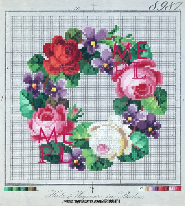 : Rose and Pansy Wreath ' woolwork design : Rose and Pansy Wreath ' woolwork design