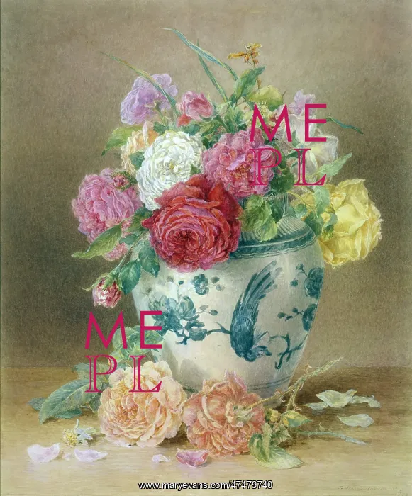 : Roses ' in a blue and white vase : Roses ' in a blue and white vase