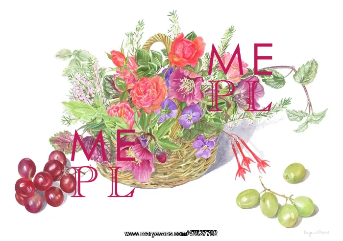 : Roses and other flowers in a basket : Roses and other flowers in a basket
