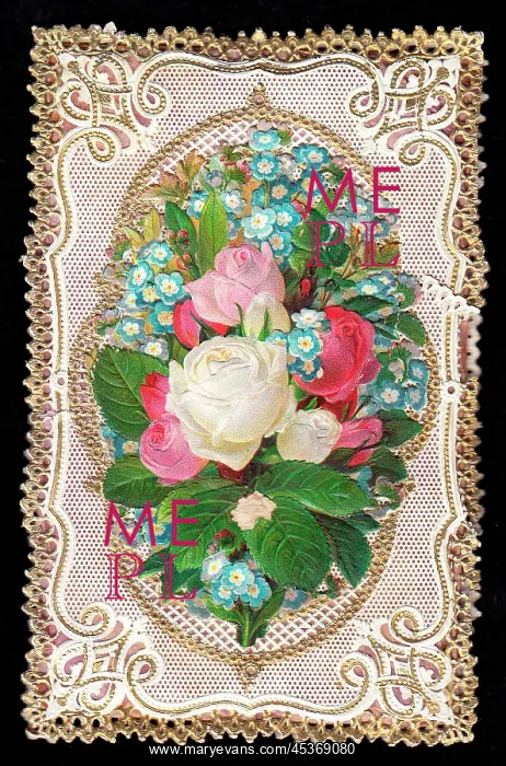 : Roses and forgetmenots on a greetings card : Roses and forgetmenots on a greetings card