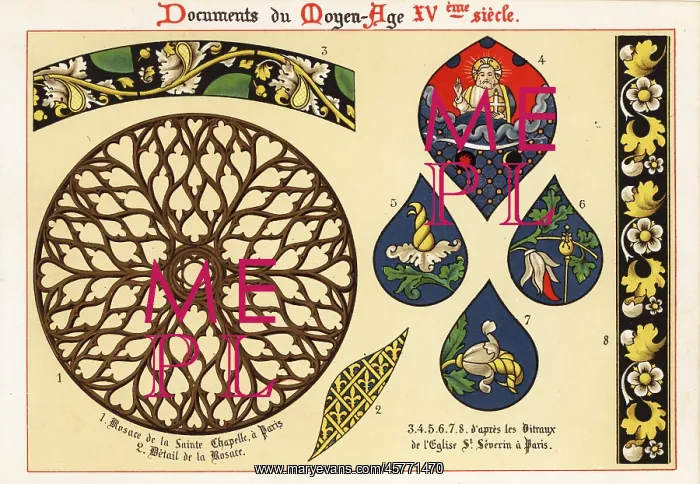 : Rosette window and stained glass windows, 15th century : Rosette window and stained glass windows, 15th century