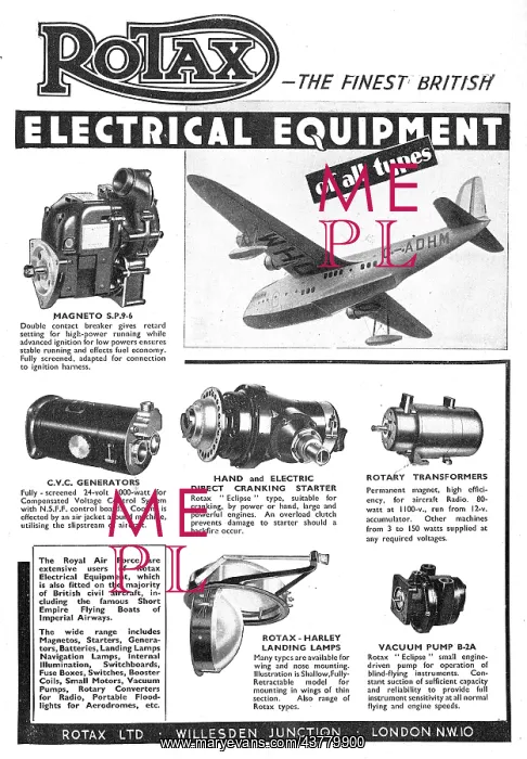 : Rotax Electrical Systems & Components For Aircraft 1939 : Rotax Electrical Systems & Components For Aircraft 1939