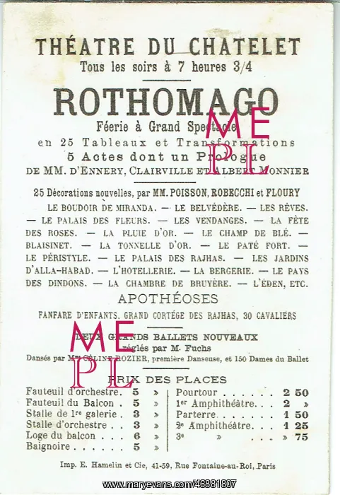 : Rothomago. Reverse of promotional flyer showing details for Rothomago by MM : Rothomago. Reverse of promotional flyer showing details for Rothomago by MM