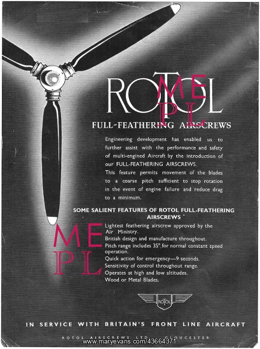 : Rotol Propellers - ROTOL Fully Feathering Propellers 1940 : Rotol Propellers - ROTOL Fully Feathering Propellers 1940