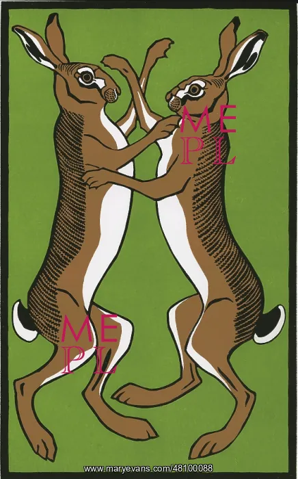 : Round One - Boxing Hares - Design for Tea Towel : Round One - Boxing Hares - Design for Tea Towel