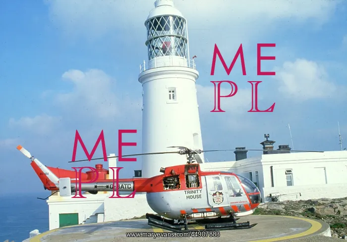 : Round Island Lighthouse, Isles of Scilly, Service Helicopter : Round Island Lighthouse, Isles of Scilly, Service Helicopter