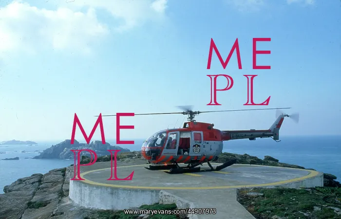 : Round Island Lighthouse, Isles of Scilly, Service Helicopter : Round Island Lighthouse, Isles of Scilly, Service Helicopter