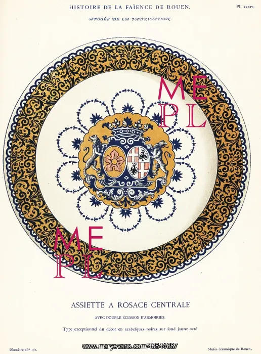 : Round plate with coat of arms in central rosette, Rouen : Round plate with coat of arms in central rosette, Rouen