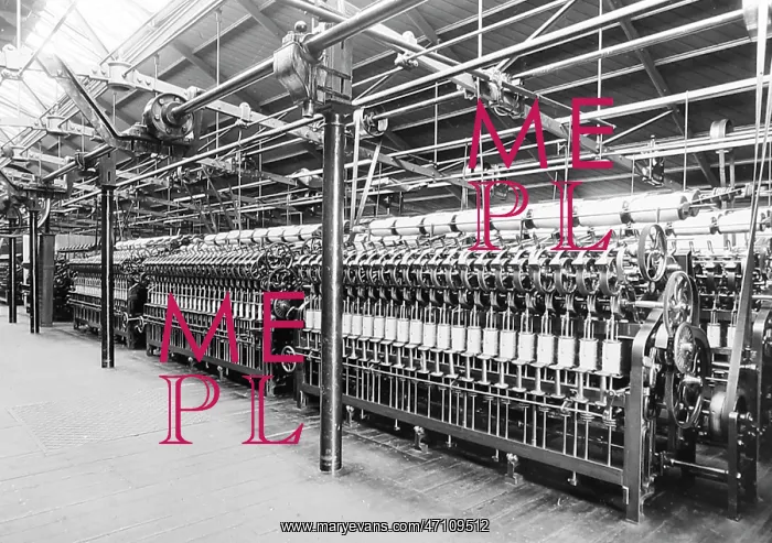 : Roving machines in a woollen mill in Bradford : Roving machines in a woollen mill in Bradford