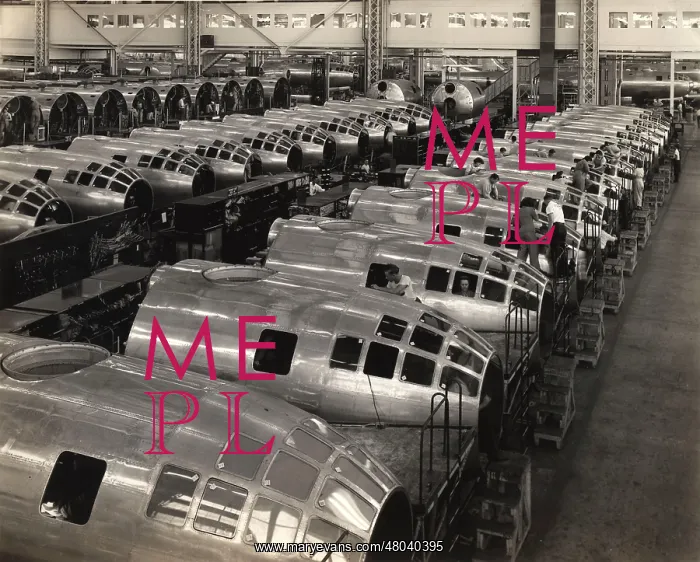 : Two rows of nose sections of Boeing B-29s : Two rows of nose sections of Boeing B-29s