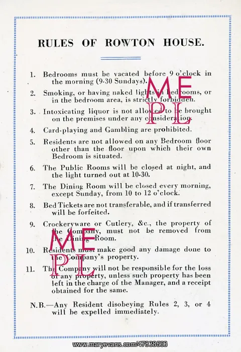 : Rowton House, Birmingham Rules : Rowton House, Birmingham Rules