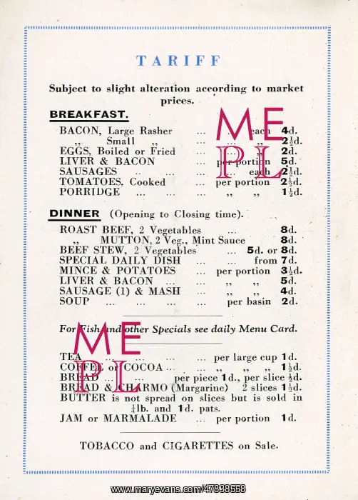 : Rowton House, Birmingham Tariff : Rowton House, Birmingham Tariff