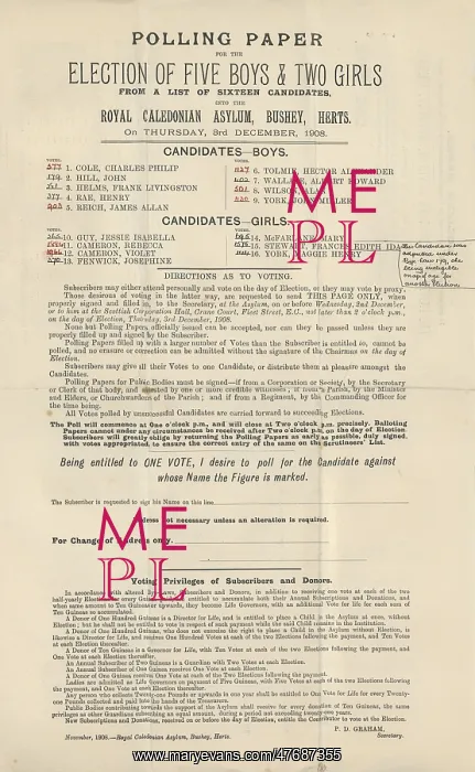 : Royal Caledonian Orphan Asylum, Bushey - Polling Paper : Royal Caledonian Orphan Asylum, Bushey - Polling Paper