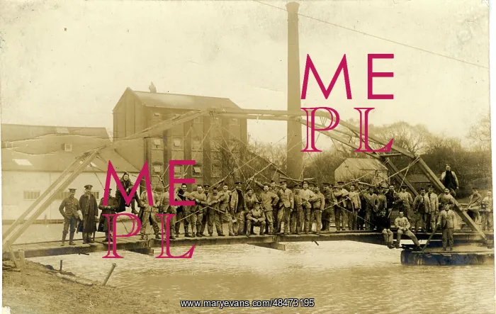 : Royal Engineers Building a Bridge, Thought to be at Colchest : Royal Engineers Building a Bridge, Thought to be at Colchest