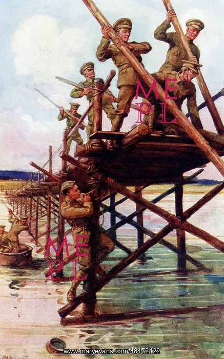 : Royal Engineers building a Trestle Bridge, WW1 : Royal Engineers building a Trestle Bridge, WW1
