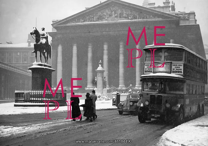 : Royal Exchange in snow, 1938 : Royal Exchange in snow, 1938