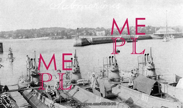 : Royal Navy B class submarines in harbour : Royal Navy B class submarines in harbour