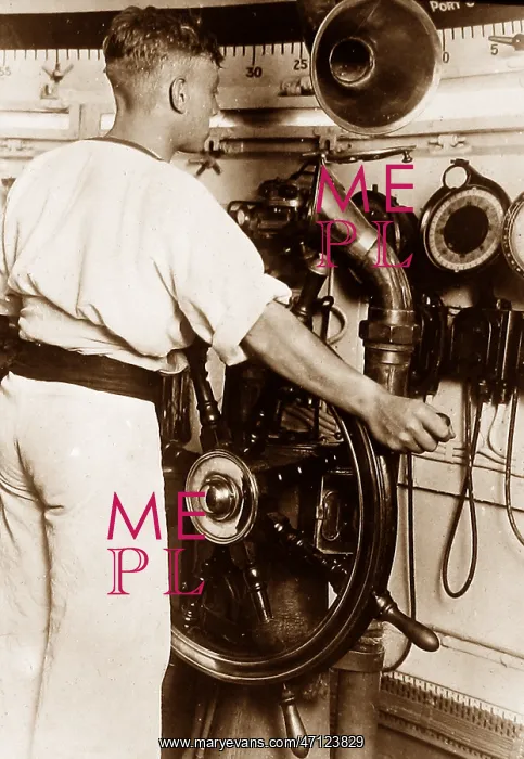  : Royal Navy helmsman at the wheel