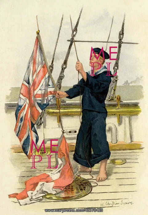  : Royal Navy sailor with Union Jack and Red Ensign flags
