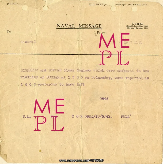 : Royal Navy typewritten message, WW2 : Royal Navy typewritten message, WW2