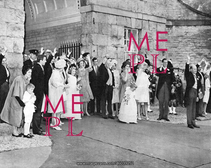 : Royal Wedding 1961 - guests wave farewell : Royal Wedding 1961 - guests wave farewell