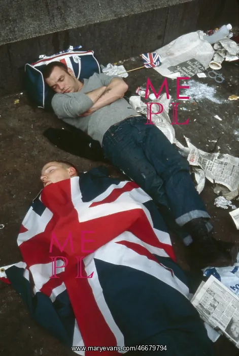 : Royal Wedding -- men asleep on pavement : Royal Wedding -- men asleep on pavement