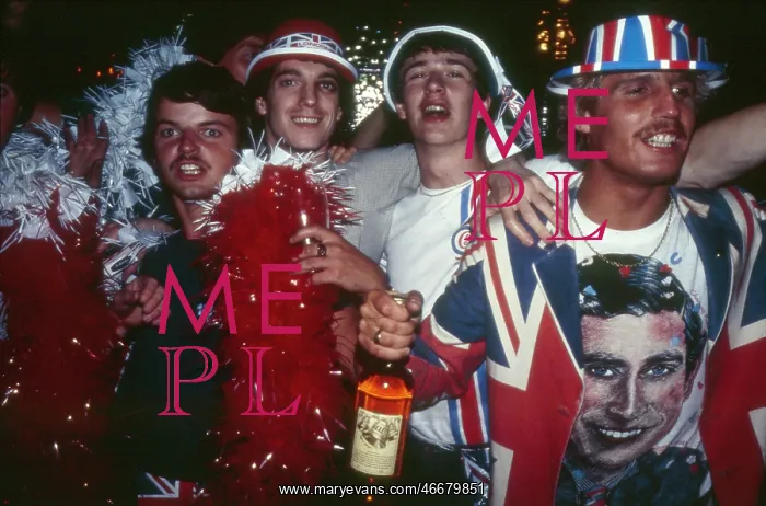 : Royal Wedding -- young men celebrating : Royal Wedding -- young men celebrating
