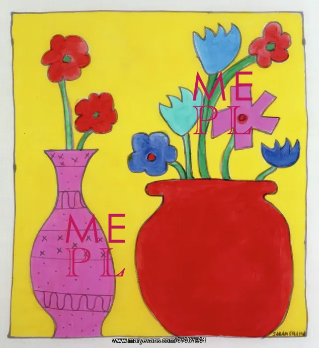 : Rred and pink vases with flowers : Rred and pink vases with flowers