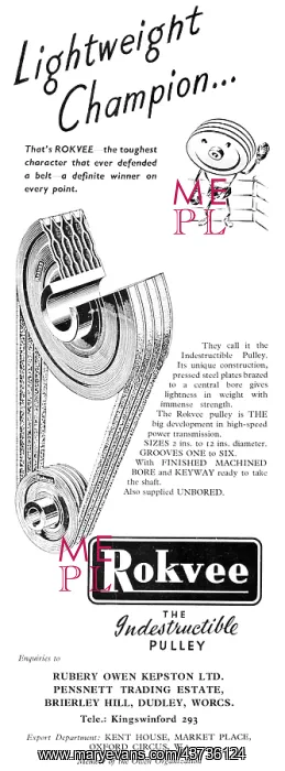 : Rubery Owen ROKVEE Pulleys 1954 : Rubery Owen ROKVEE Pulleys 1954