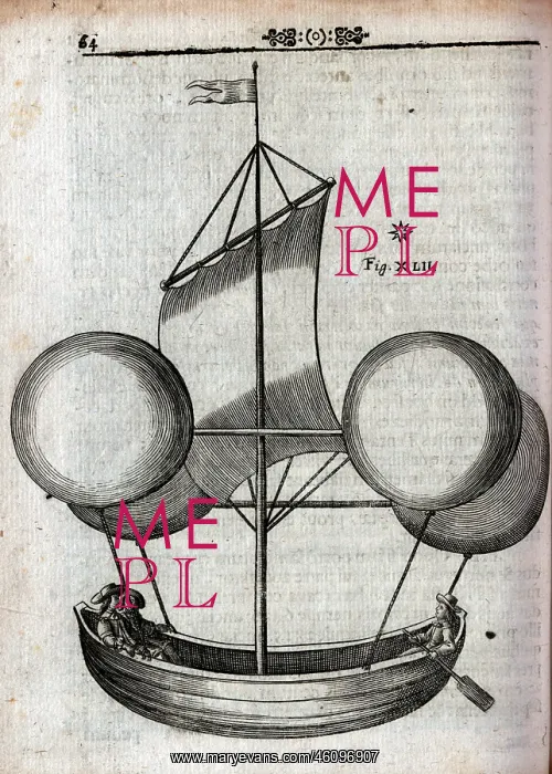 : Rudimentary balloon with a boat slung underneath : Rudimentary balloon with a boat slung underneath