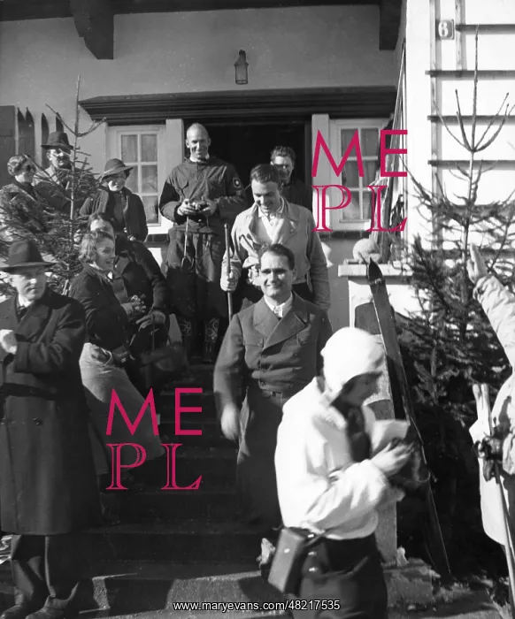 : Rudolf Hess congratulates skiers, 1936 : Rudolf Hess congratulates skiers, 1936