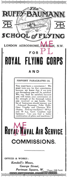: The Ruffy-Baumann School Of Flying Hendon 1915 : The Ruffy-Baumann School Of Flying Hendon 1915