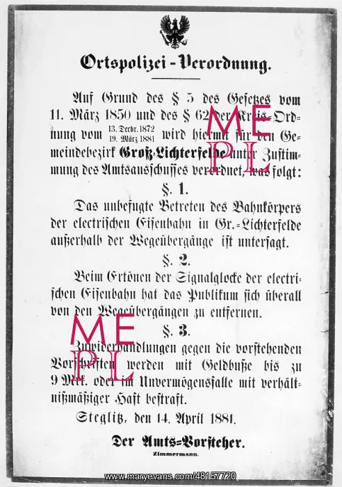 : Rules for the operation of the first electric tram in Berlin : Rules for the operation of the first electric tram in Berlin