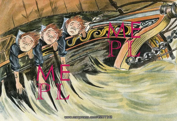 : Three runaway schoolboys are very seasick : Three runaway schoolboys are very seasick