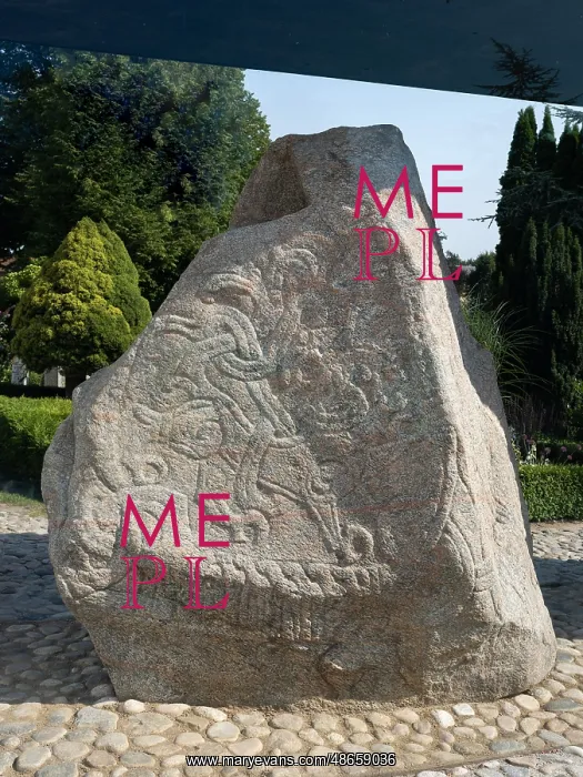 : Runestone, Jelling Royal Necropolis, Jutland, Denmark : Runestone, Jelling Royal Necropolis, Jutland, Denmark