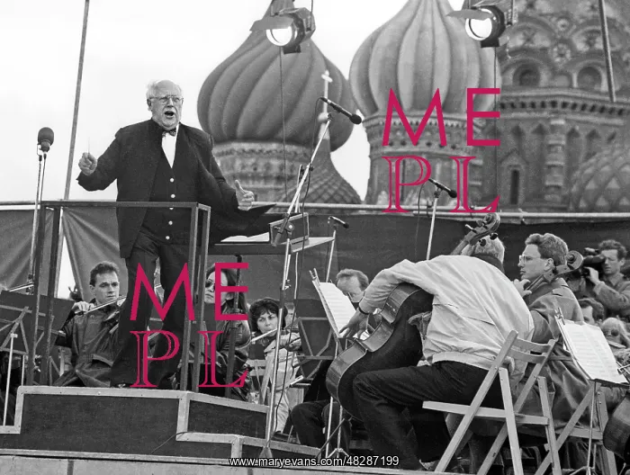 : Russian conductor Mstislav Rostropovich in Red Square, 1993 : Russian conductor Mstislav Rostropovich in Red Square, 1993
