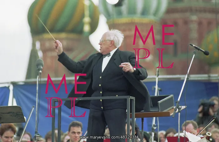 : Russian conductor Mstislav Rostropovich in Red Square, 1993 : Russian conductor Mstislav Rostropovich in Red Square, 1993