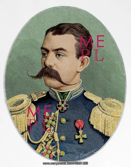 : Russian general Astrukoff. Colored engraving, 1877 : Russian general Astrukoff. Colored engraving, 1877