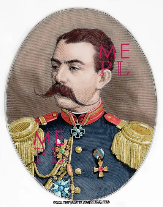 : Russian general Astrukoff. Colored engraving, 1877 : Russian general Astrukoff. Colored engraving, 1877