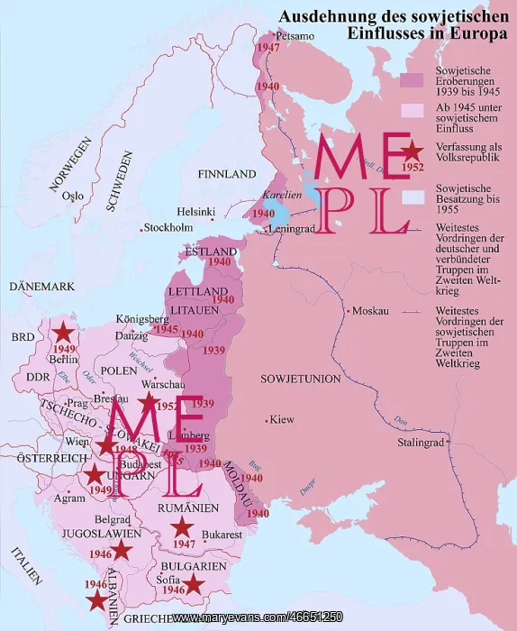 : Russian influence in Europe Map 1939-1952 : Russian influence in Europe Map 1939-1952