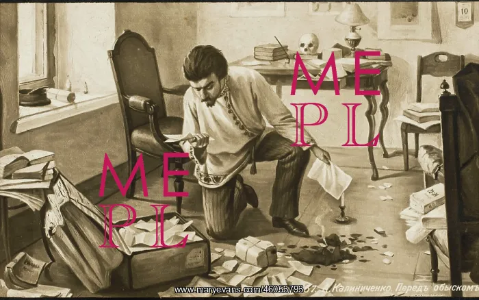 : Russian man destroying papers : Russian man destroying papers
