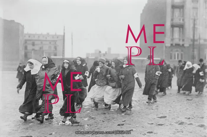 : Russian nurses walking across a plaza during World : Russian nurses walking across a plaza during World